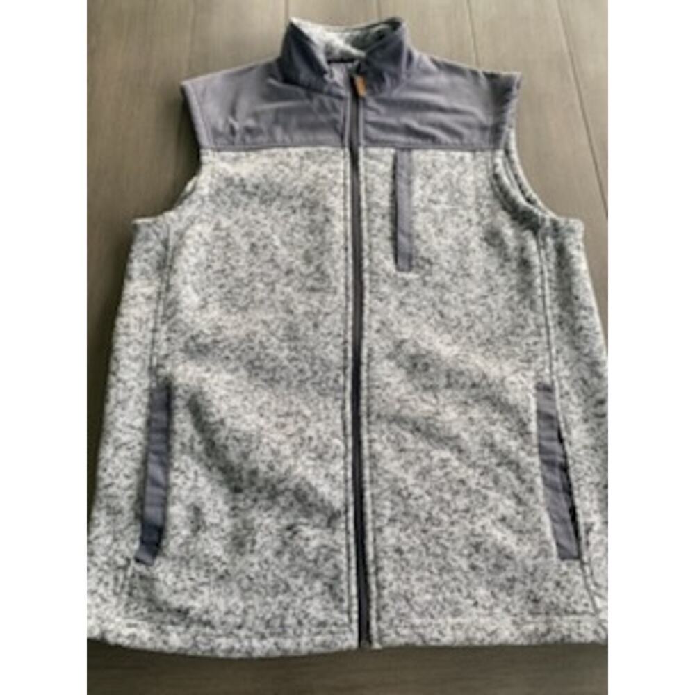 George Men’s Gray Heather Vest Full Zip Size M Multi Pocket 100% Polyester